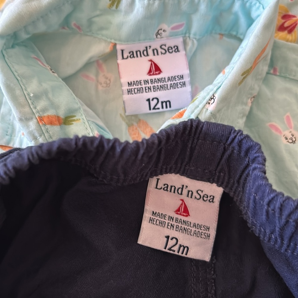 Land’ n Sea Two Piece Outfit Short Sleeve Button Down Shirt & Shorts 12 m NWOT - Picture 4 of 10